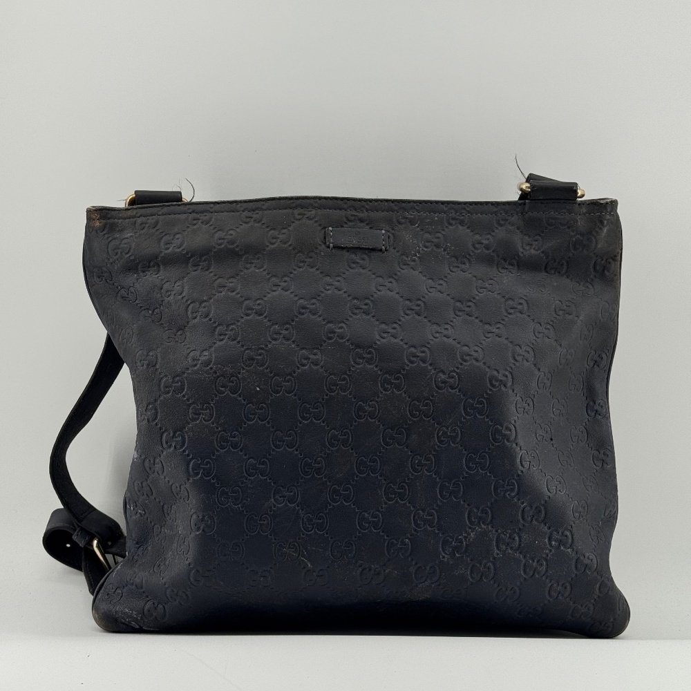 Gucci Black Leather Monogram Crossbody Bag